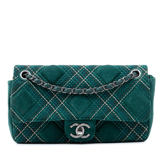 Chanel Paris Edinburgh Medium Stitched Suede Saltire Single Flap