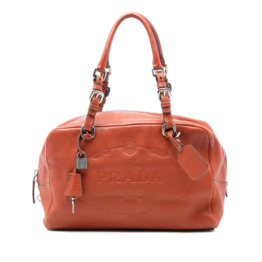 Prada Vitello Daino Embossed Logo Bauletto