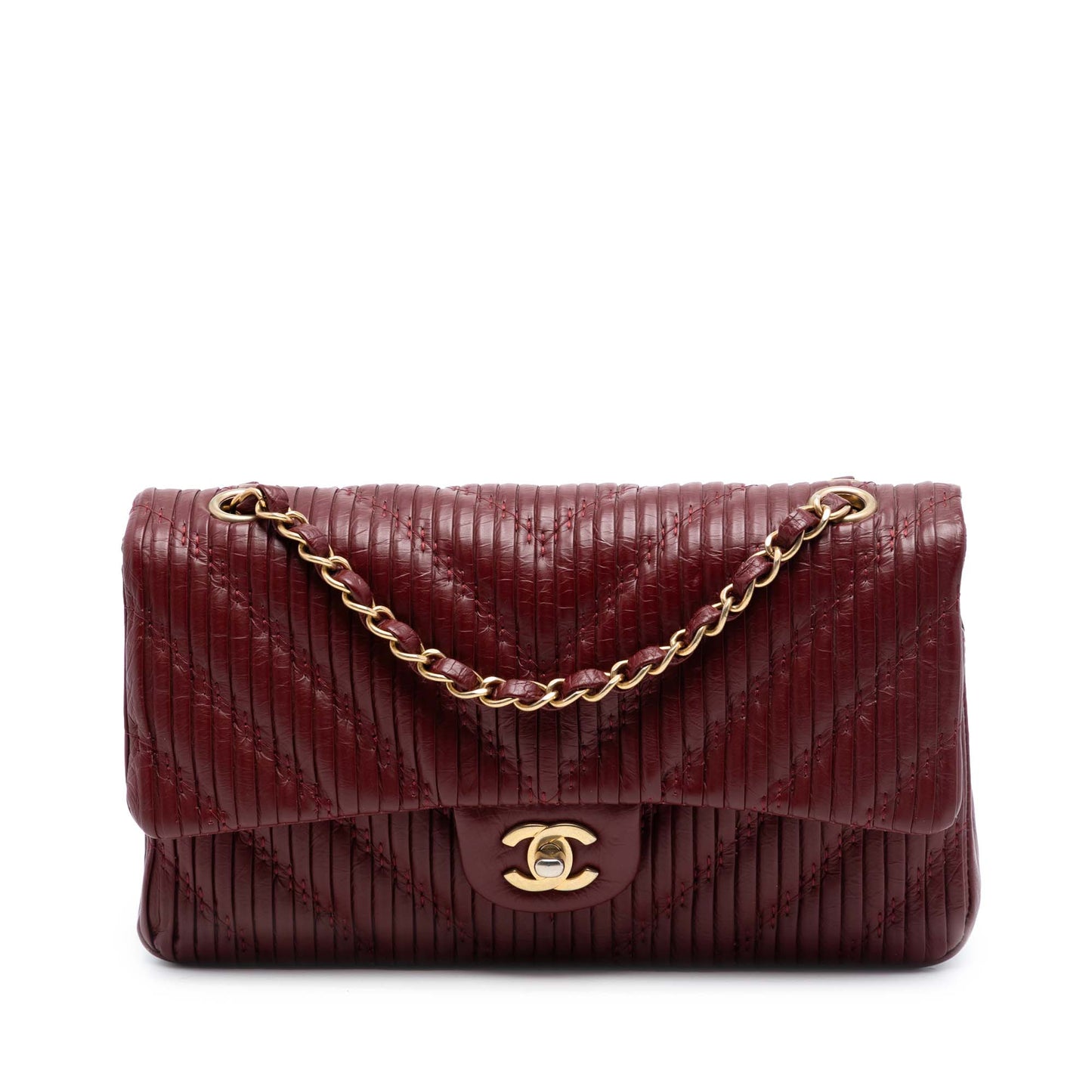 Chanel Medium Classic Chevron Calfskin Pleated Double Flap
