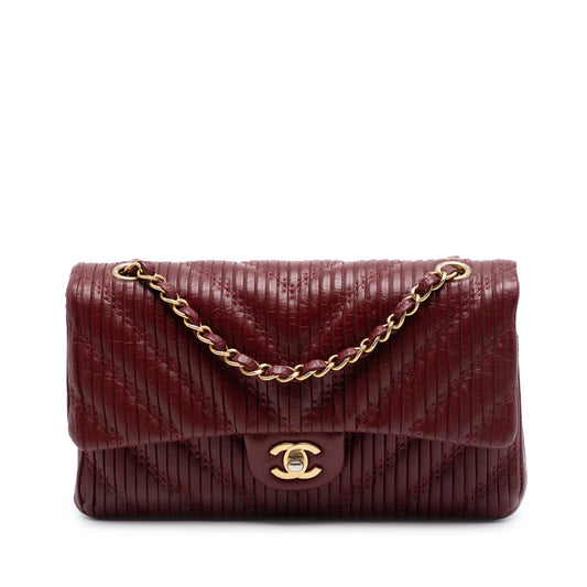 Chanel Medium Classic Chevron Calfskin Pleated Double Flap