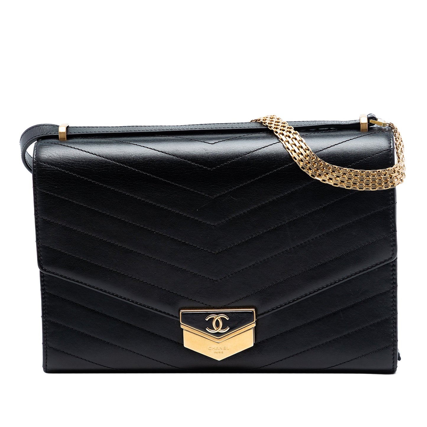 Chanel CC Chevron Calfskin Medal Flap