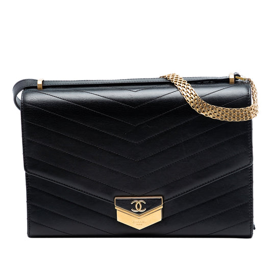 Chanel CC Chevron Calfskin Medal Flap