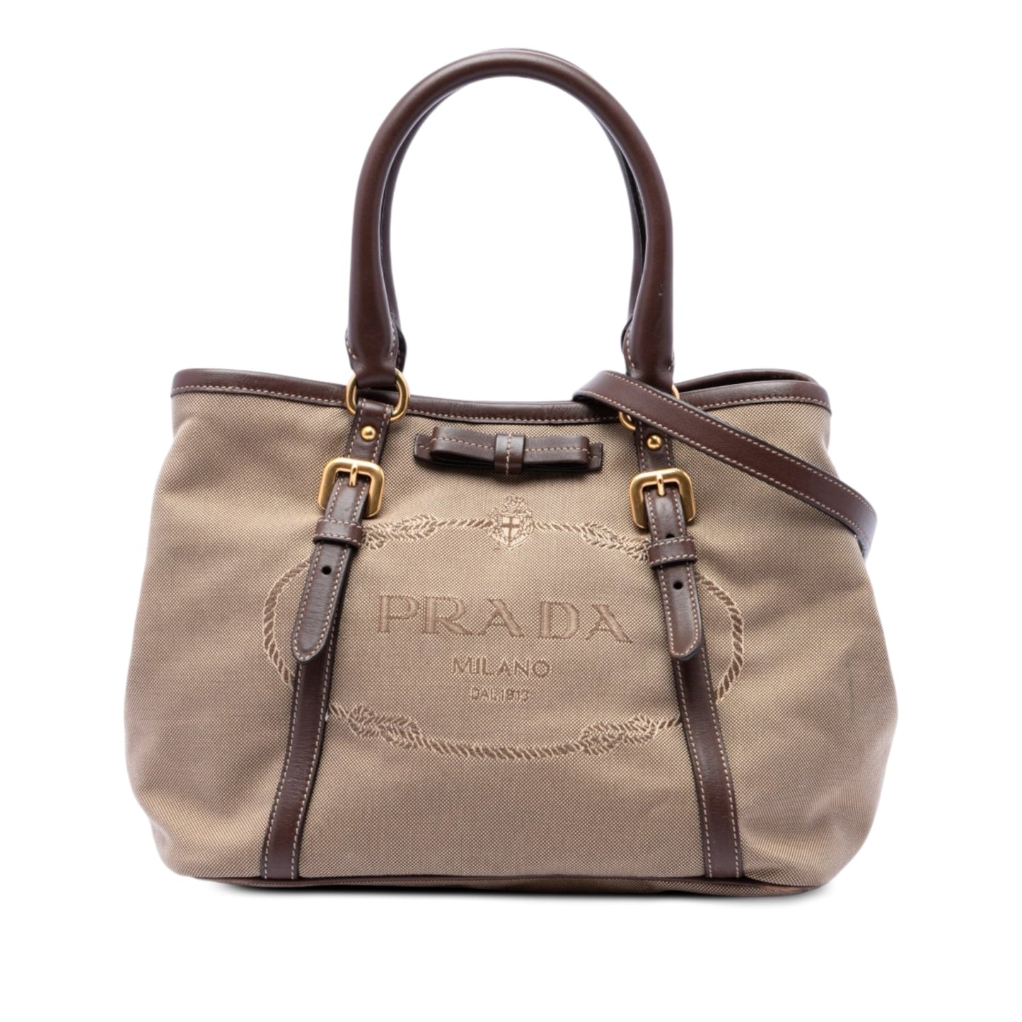 Prada Canvas Canapa Logo Bow Satchel