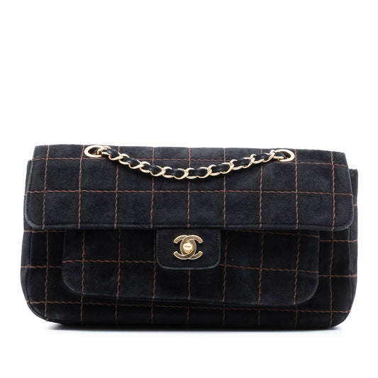 Chanel CC Choco Bar Suede Stitched Chain Flap
