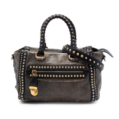 Prada Craquele Leather Studded Satchel