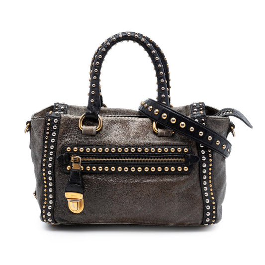 Prada Craquele Leather Studded Satchel