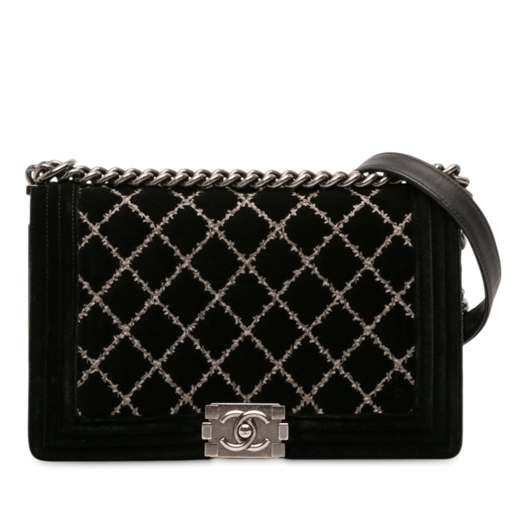 Chanel Medium Quilted Velvet Wild Stitch Boy Flap