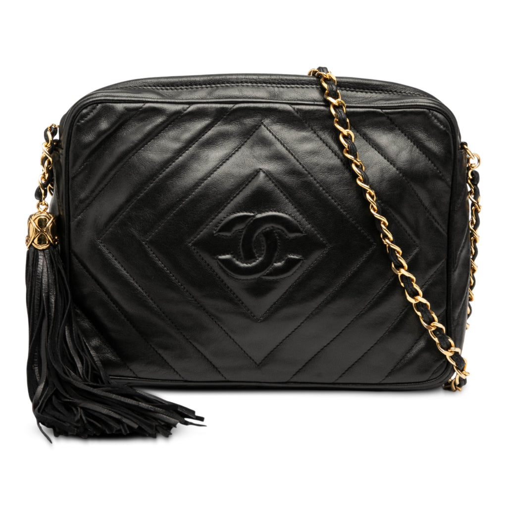 Chanel CC Chevron Quilted Lambskin Tassel Camera Case