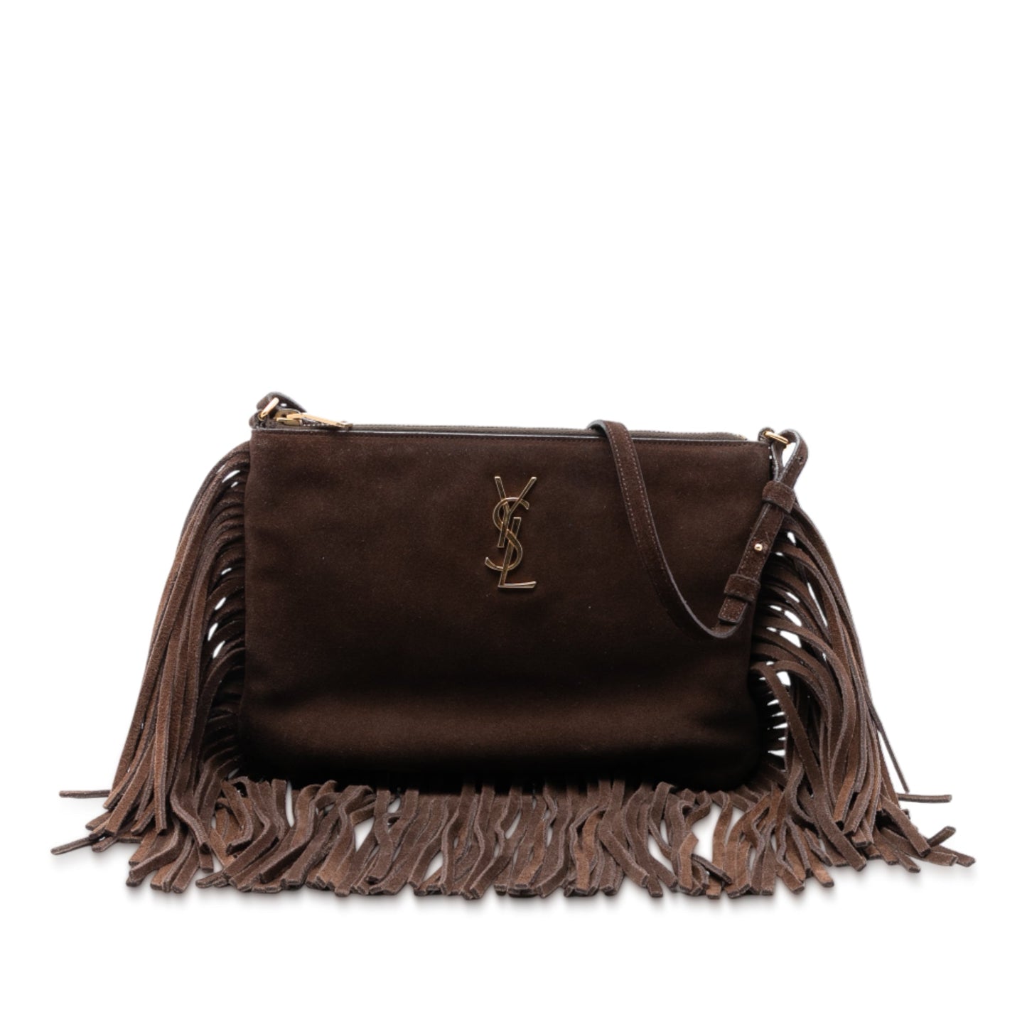 Saint Laurent Suede Monogram Fringe Crossbody
