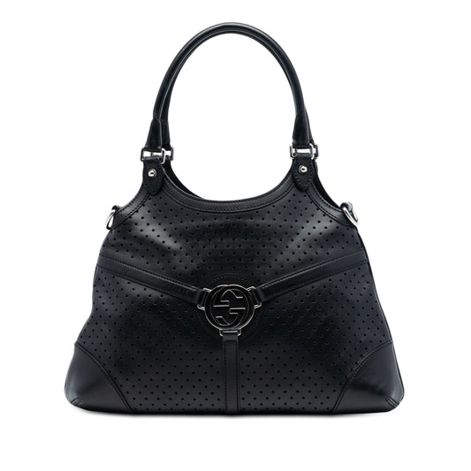 Gucci Perforated Calfskin Interlocking G Reins Satchel