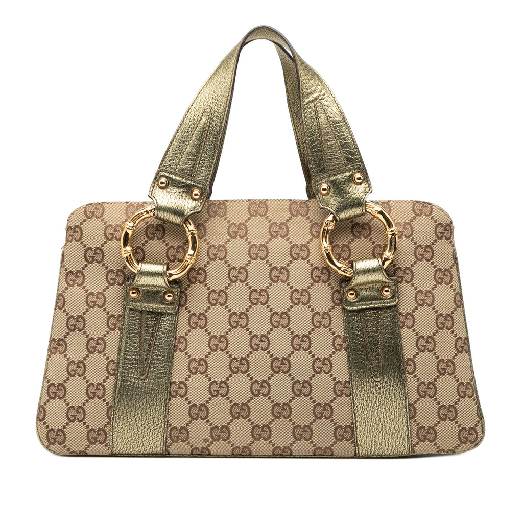 Gucci GG Canvas Metal Bamboo Handbag