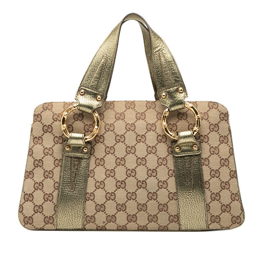 Gucci GG Canvas Metal Bamboo Handbag