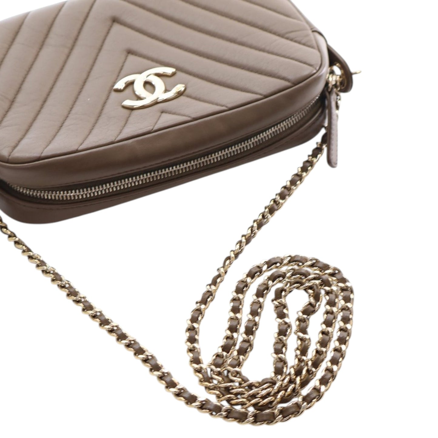 Chanel Small Chevron Calfskin Camera Case With Chain