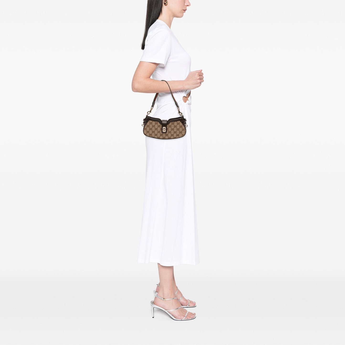 Gucci Mini GG Supreme Moon Side Web Shoulder Bag