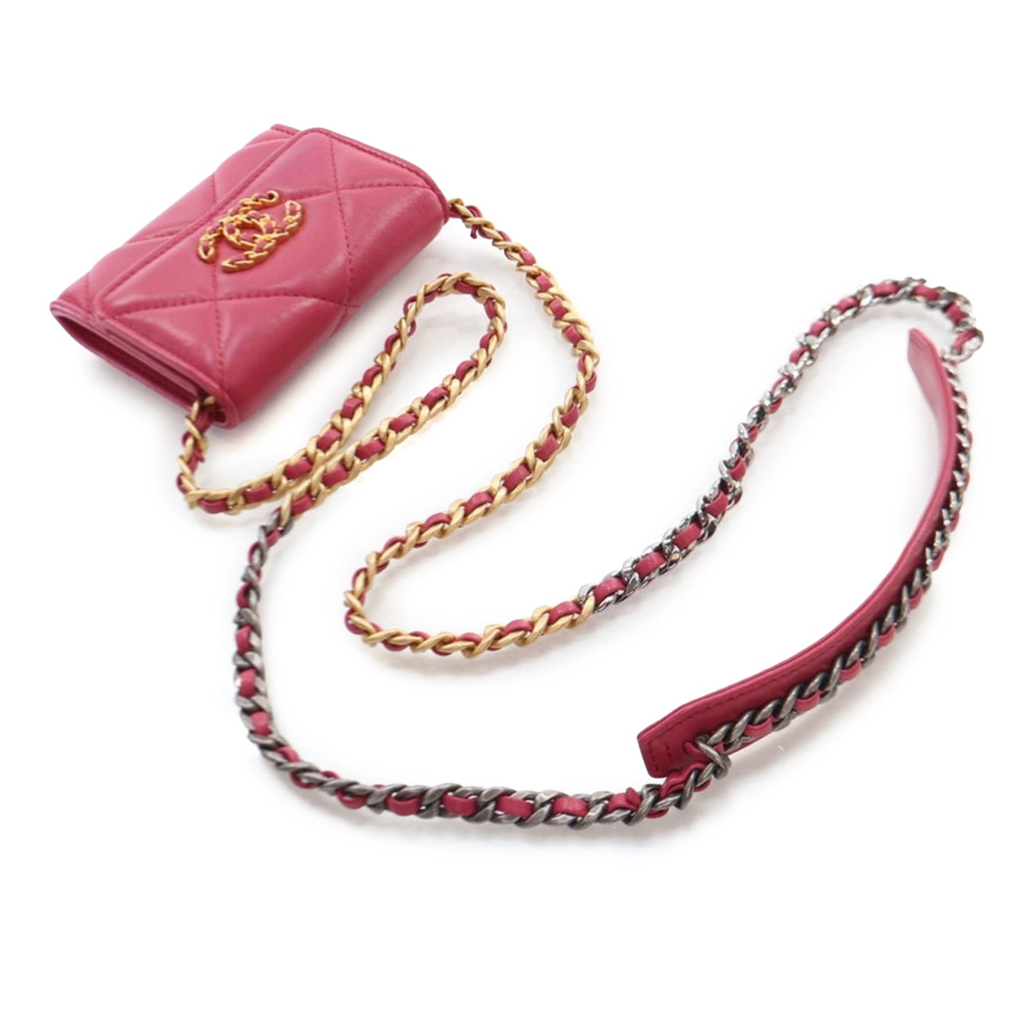 Chanel Quilted Lambskin Chanel 19 Card Holder On Chain