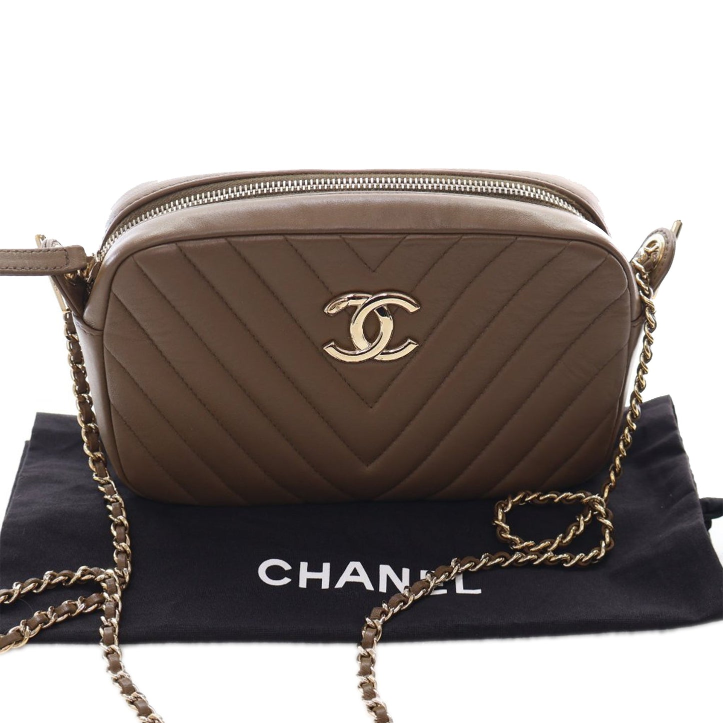 Chanel Small Chevron Calfskin Camera Case With Chain