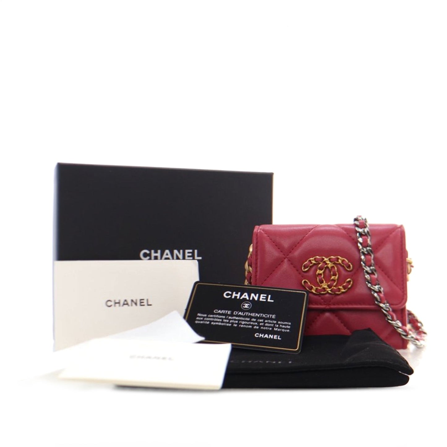 Chanel Quilted Lambskin Chanel 19 Card Holder On Chain