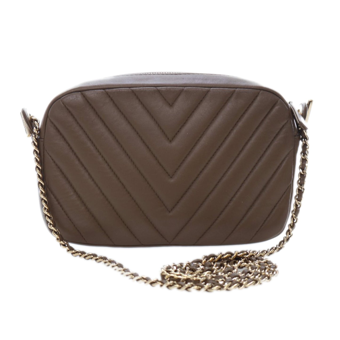 Chanel Small Chevron Calfskin Camera Case With Chain