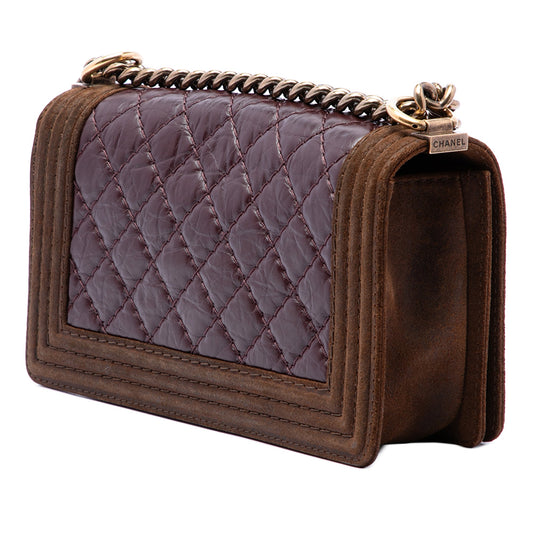 Chanel Old Medium Nubuck Trimmed Quilted Aged Calfskin Boy Flap
