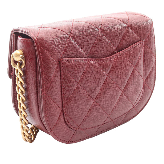 Chanel CC Quilted Caviar Round Moon Messenger Flap