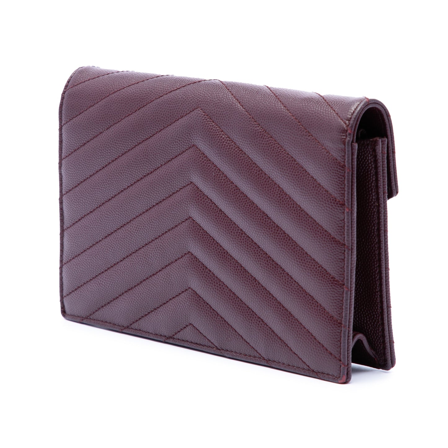 Saint Laurent Grain De Poudre Matelasse Chevron Monogram Chain Wallet