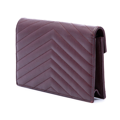 Saint Laurent Grain De Poudre Matelasse Chevron Monogram Chain Wallet