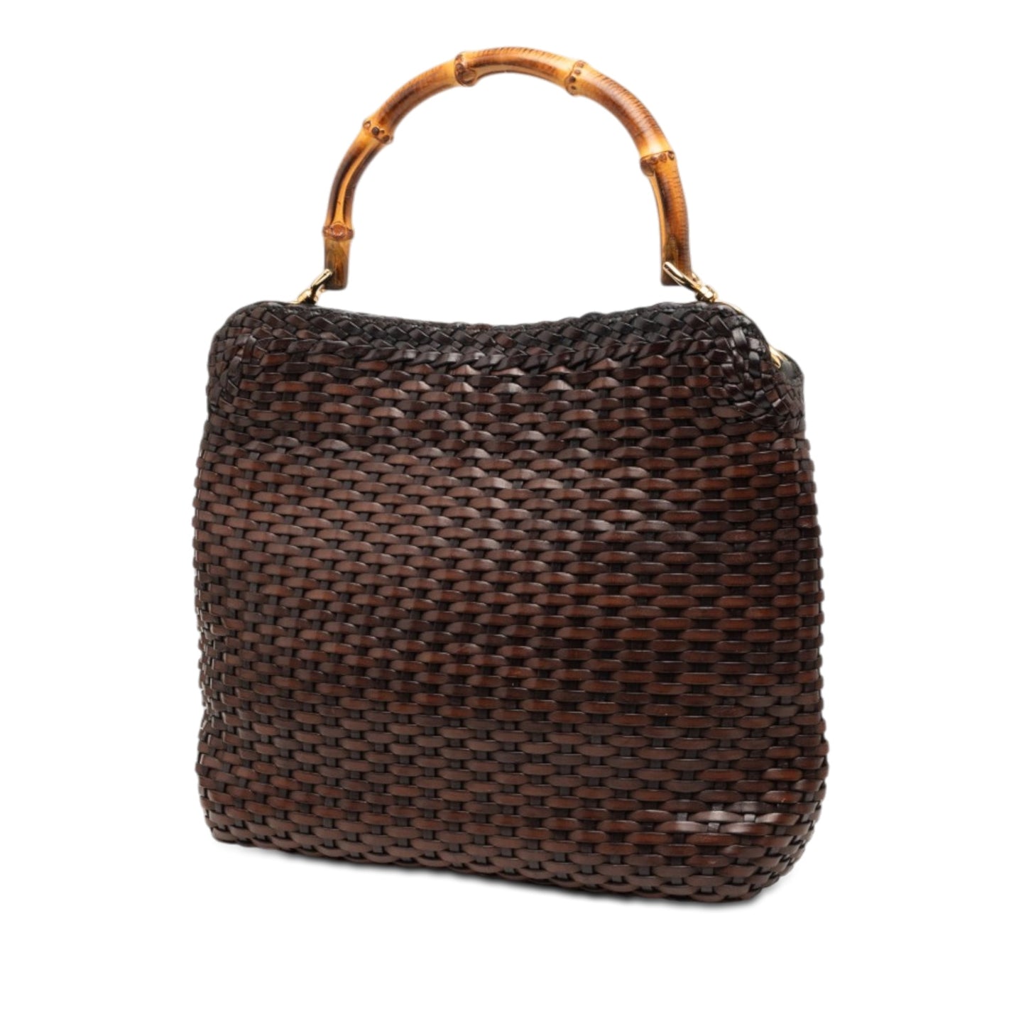 Gucci Woven Leather Bamboo Satchel