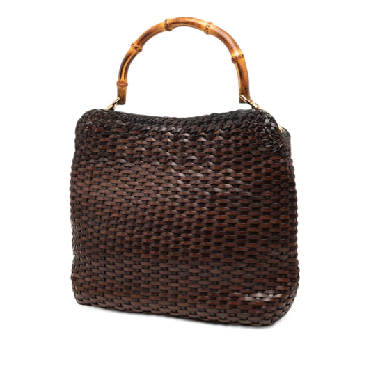 Gucci Woven Leather Bamboo Satchel