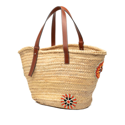 Loewe Large Floral Embroidered Raffia Basket Tote