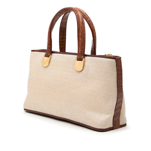 Loewe Croc Embossed Leather Trimmed Mesh Anagram Satchel