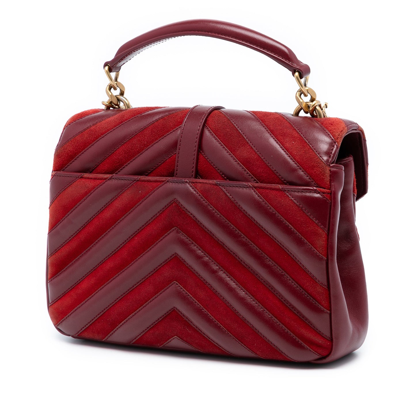 YSL Medium Calfskin and Suede Chevron Monogram College Satchel