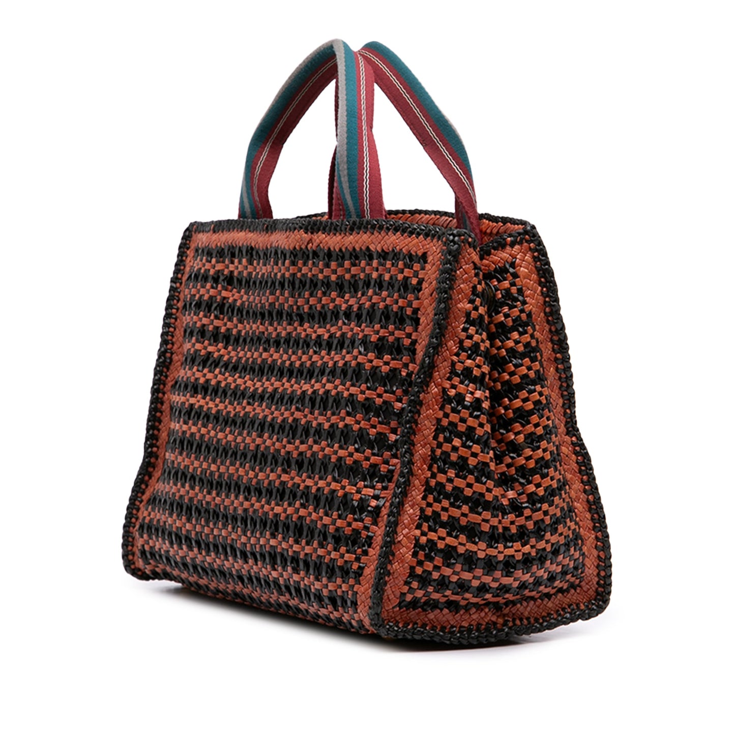 Prada Small Bicolor Woven Goatskin Madras Satchel