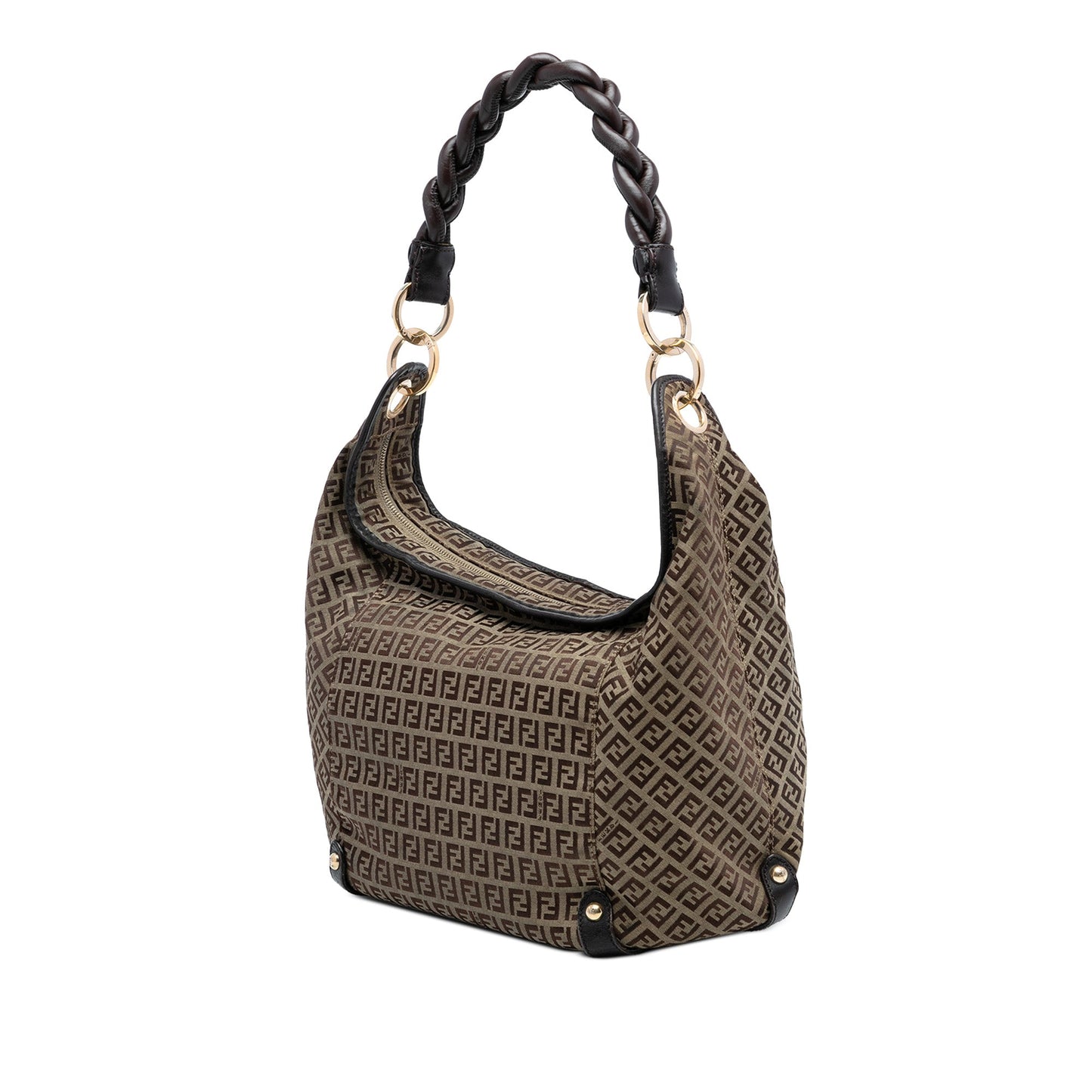 Fendi Zucchino Canvas Braided Hobo