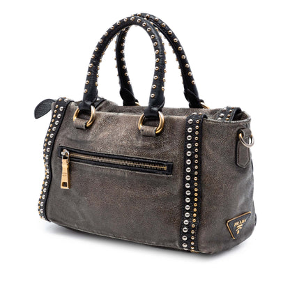 Prada Craquele Leather Studded Satchel