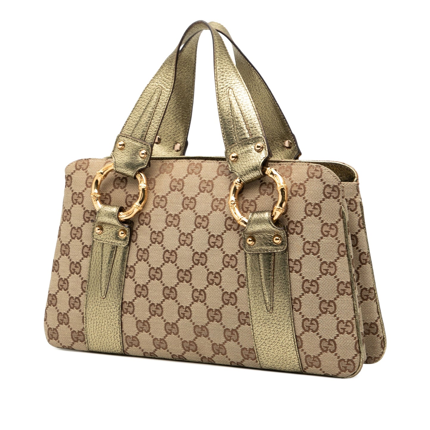 Gucci GG Canvas Metal Bamboo Handbag