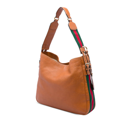Gucci Medium Pebbled Calfskin Web Heritage Shoulder Bag