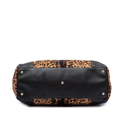 Gucci Large Pony Hair Leopard Print Bamboo Shopper Tote