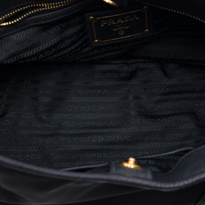 Prada Vitello Daino Trimmed Tessuto Handbag