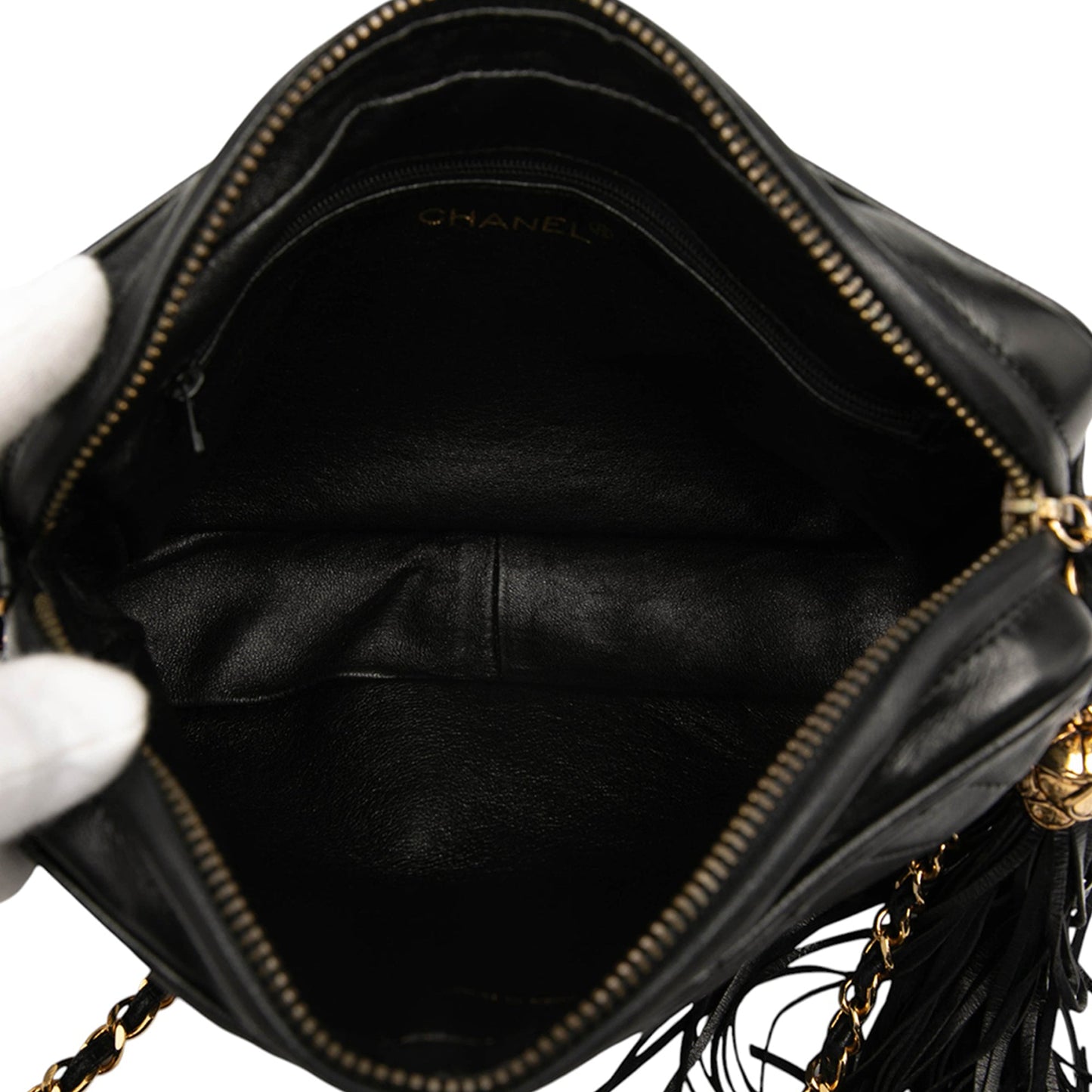 Chanel CC Chevron Quilted Lambskin Tassel Camera Case