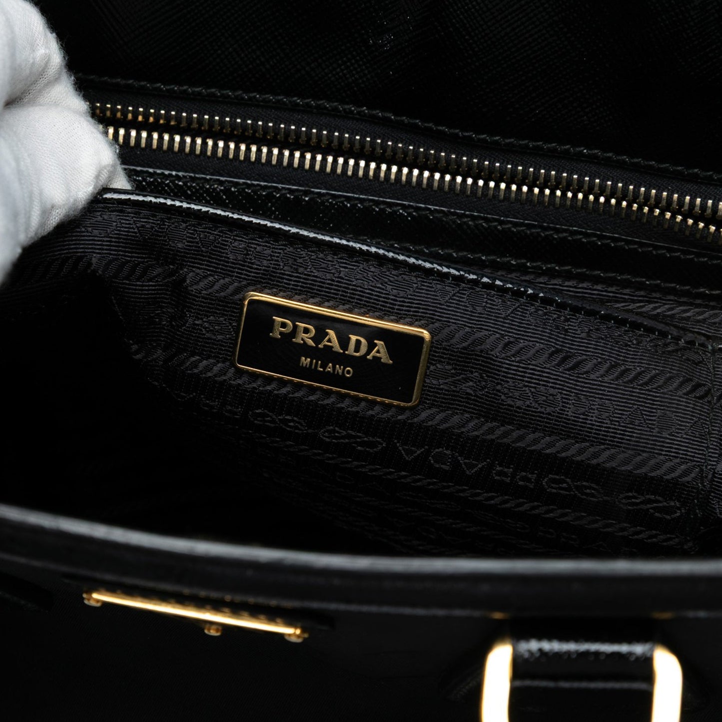 Prada Saffiano Vernice Trimmed Tessuto Parabole Tote