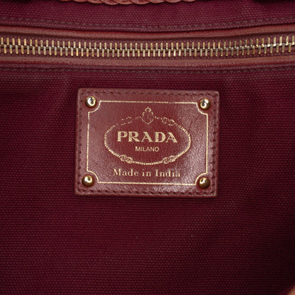 Prada Small Bicolor Woven Goatskin Madras Satchel
