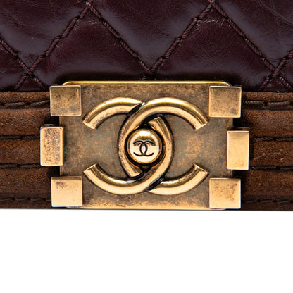Chanel Old Medium Nubuck Trimmed Quilted Aged Calfskin Boy Flap