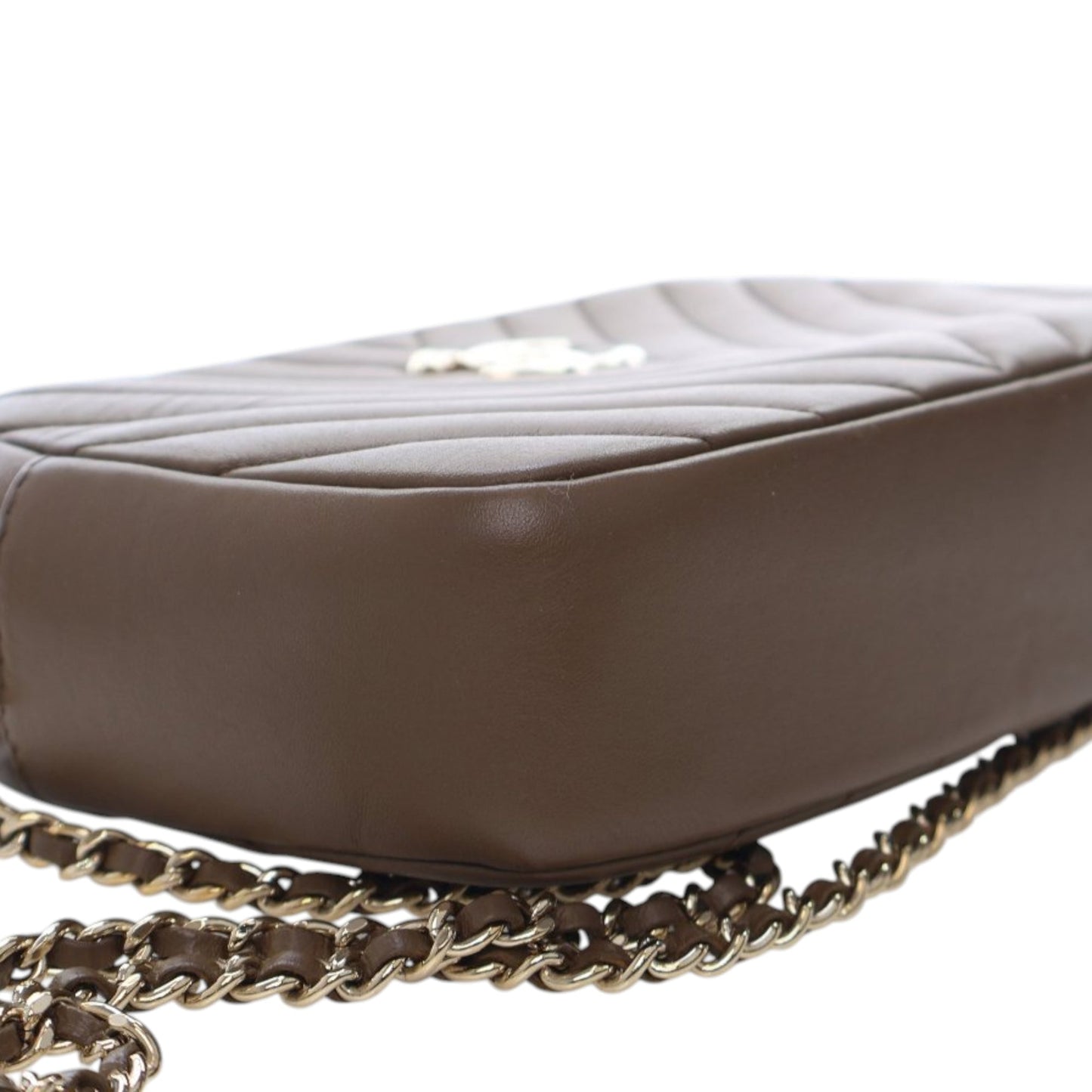 Chanel Small Chevron Calfskin Camera Case With Chain