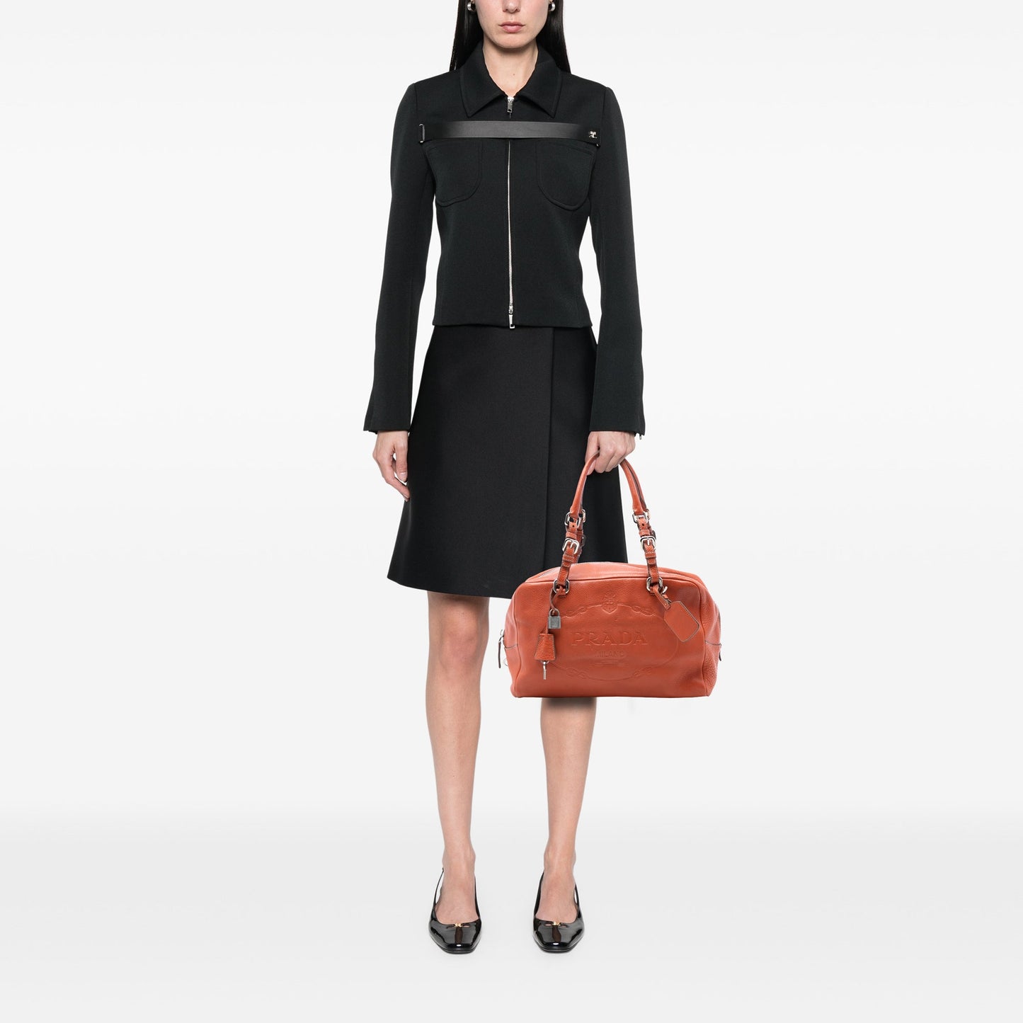 Prada Vitello Daino Embossed Logo Bauletto