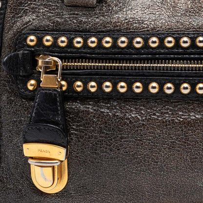 Prada Craquele Leather Studded Satchel