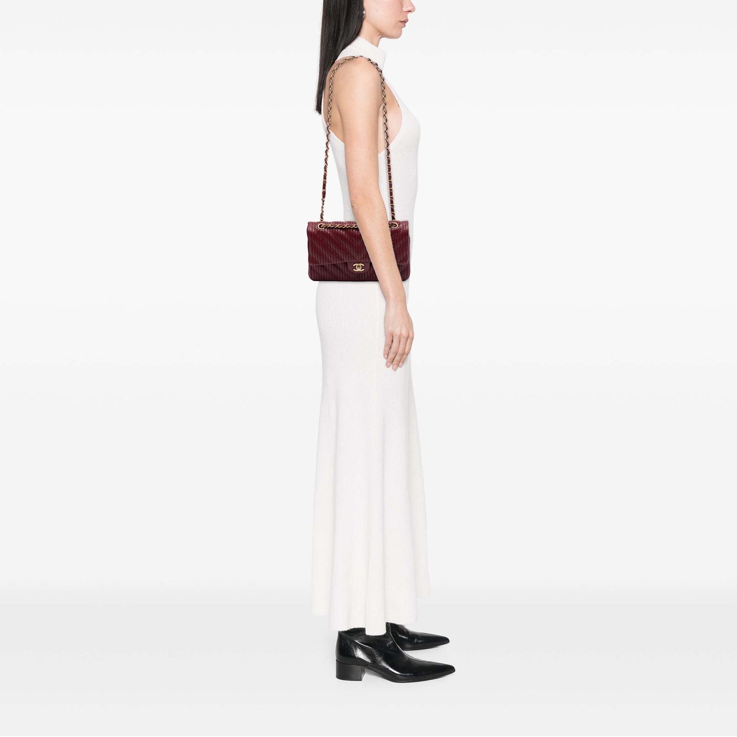 Chanel Medium Classic Chevron Calfskin Pleated Double Flap