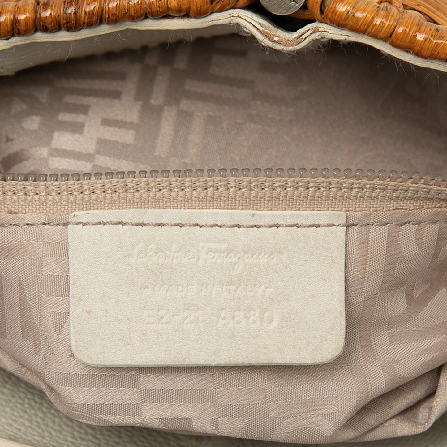 Ferragamo Leather and Wicker Shoulder Bag