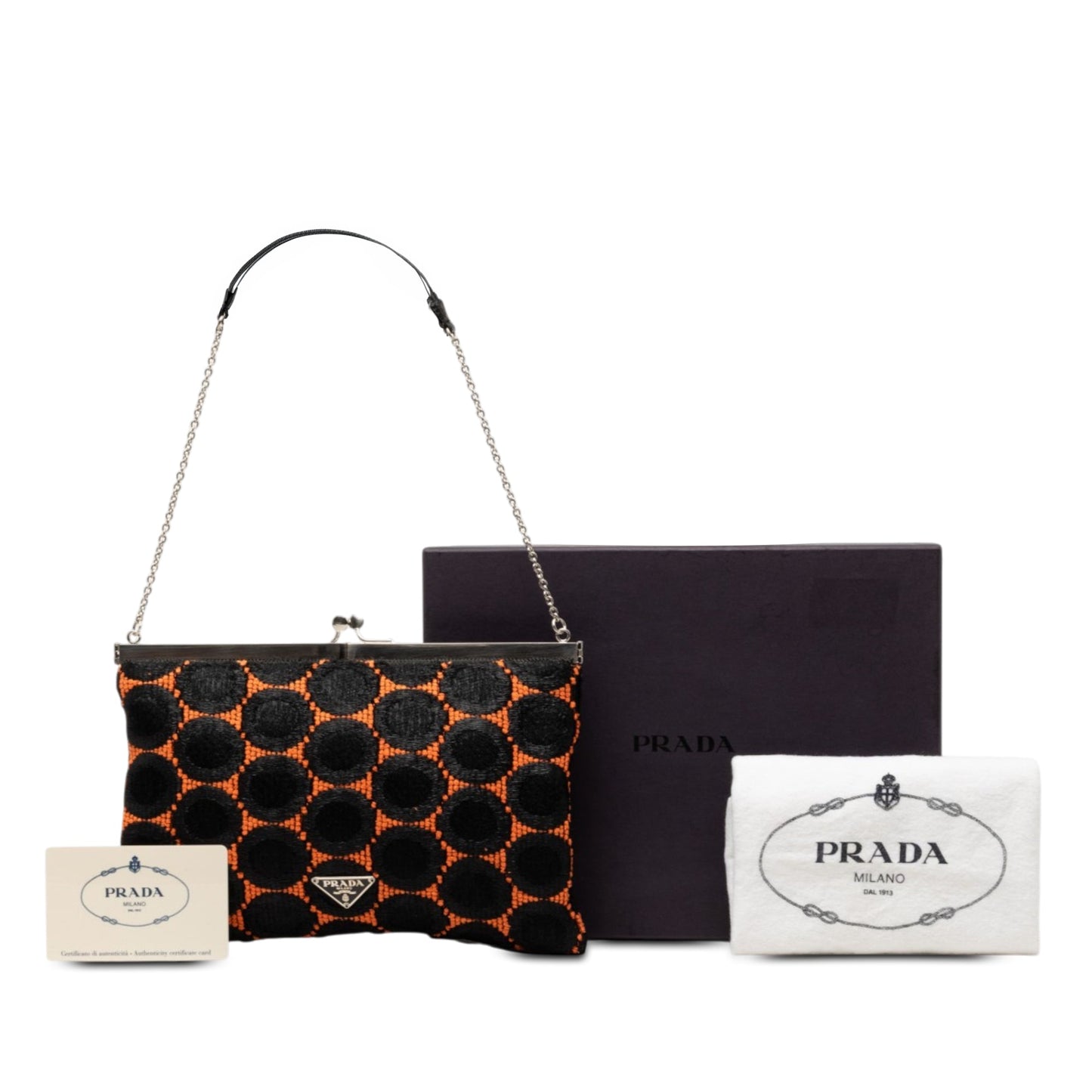 Prada Jacquard Kisslock Clutch with Chain