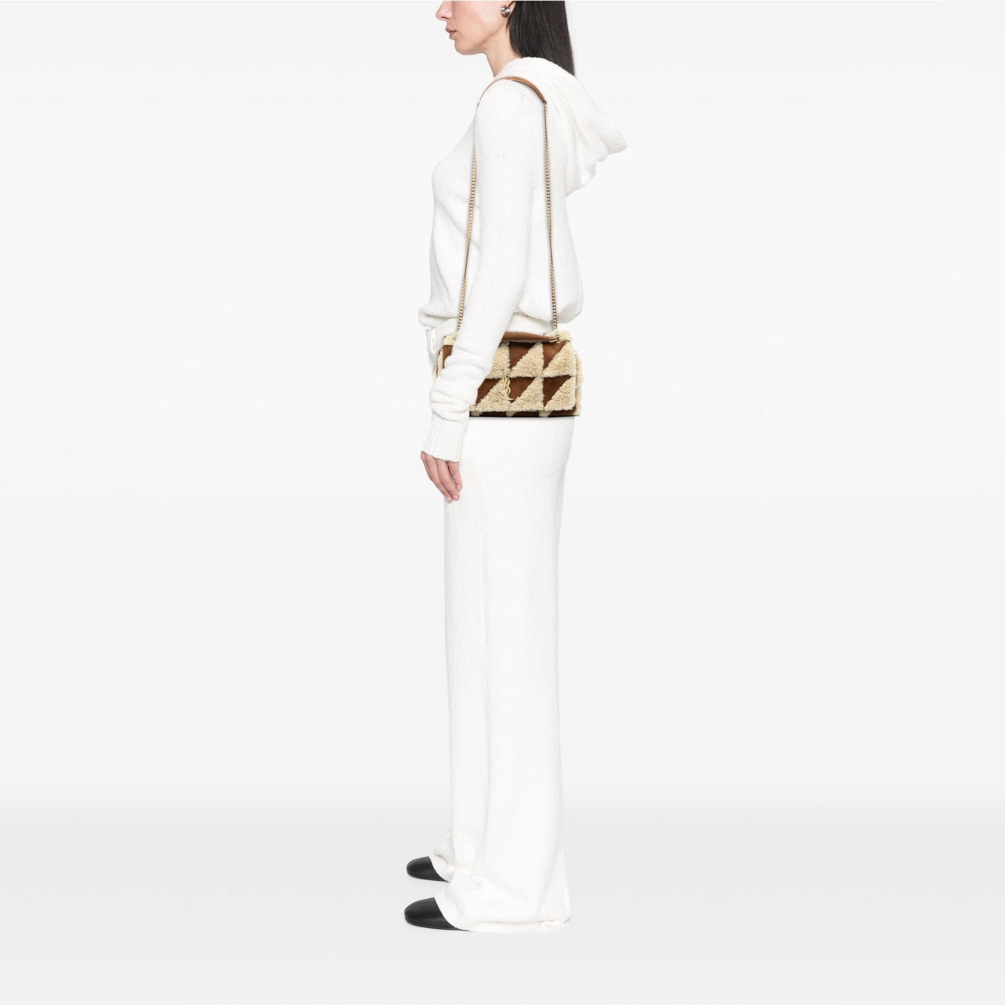 Saint Laurent Medium Suede and Shearling Patchwork Jamie Shoulder Bag