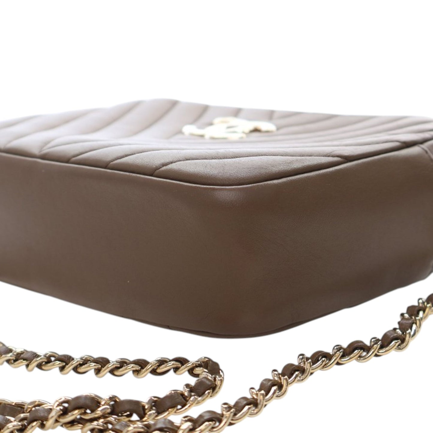 Chanel Small Chevron Calfskin Camera Case With Chain